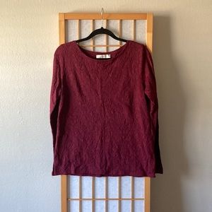 LOFT Burgundy lace long sleeve shirt, size medium